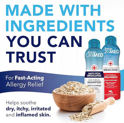 TropiClean Oxymed Medicated Cat & Dog Shampoo and Conditioner Set for Itchy Skin, Skin Soothing Oatmeal Shampoo & Conditioner for Dogs & Cats | Set of 2