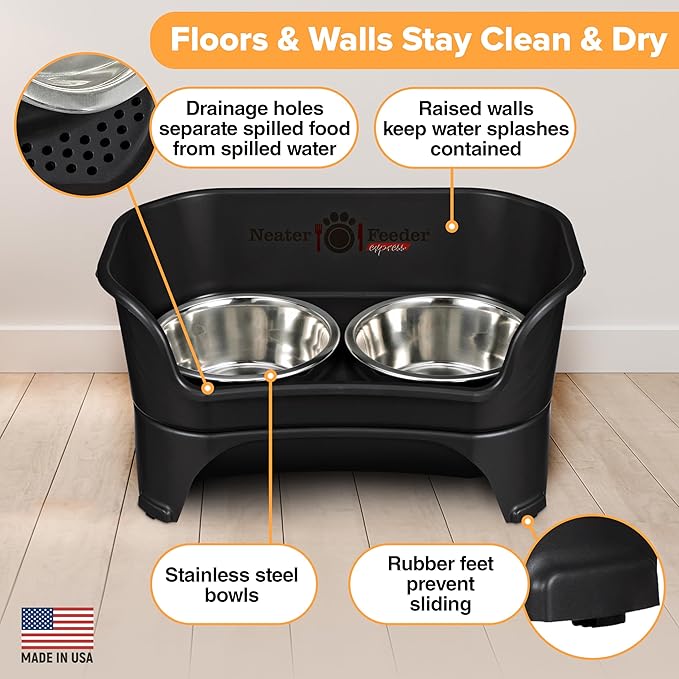 Neater Feeder Express Mess Proof Dog Bowls Elevated for Medium to Large Sized Breed, No Spill Raised Dog Food Bowl Stand, Stainless Steel Food and Water Bowl Set, Pet Dish Feeding Station, Black