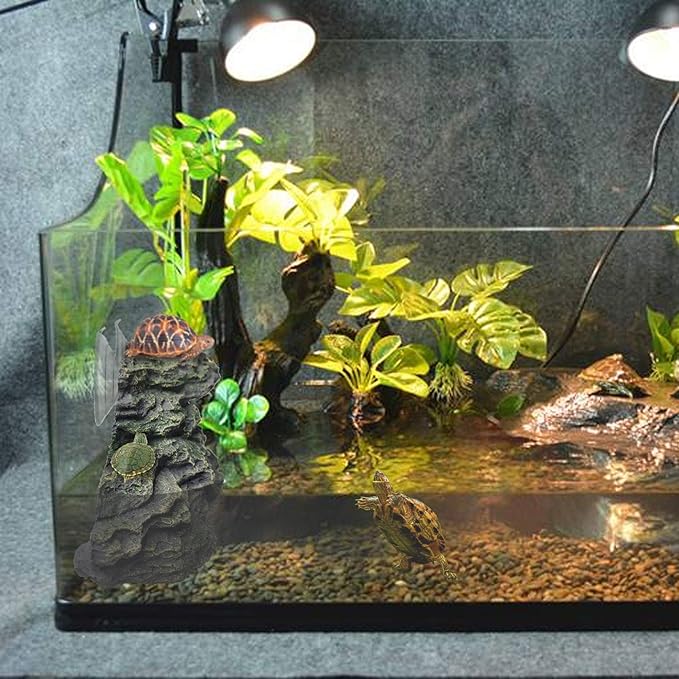 PINVNBY Basking Platform for Turtles Tortoise Dock Resin Resting Rock Reptile Habitat Climbing Ornament Floating Ledge Aquarium Decoration with 2 Pcs Suction Cups for Frogs, Newts,Lizard(3 Pcs)