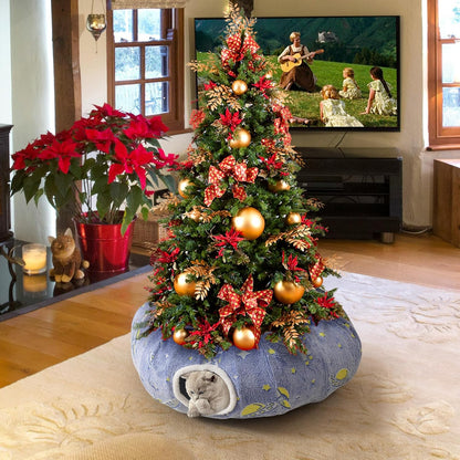 Large Cat Tunnels Bed Tube for Indoor Cats Glows in The Dark Cat Tunnel with Cushion and Plush Ball Toy Longer Playground Toys for Dog Puppy Kitten Rabbit Bunnies Ferret Pet Blue