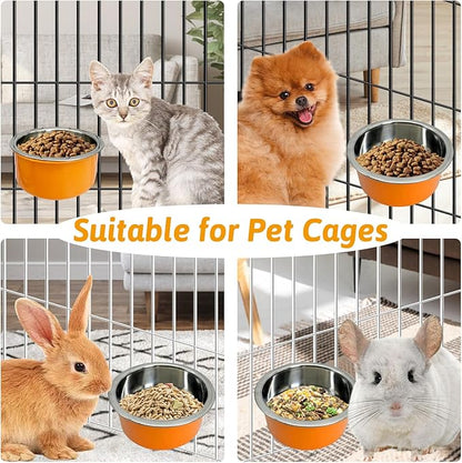 Hamiledyi Crate Dog Bowl Cat - Removable Stainless Steel Hanging No Spill Pet Bowl for Kennels Durable Detachable Design Fits Small Medium Dog Cages (2 Pcs, Orange
