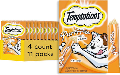 Temptations Creamy Puree Squeezable Lickable Wet Cat Treats with Cheese, 0.42 oz. Tubes, 4 Count, Pack of 11 (44 Total)