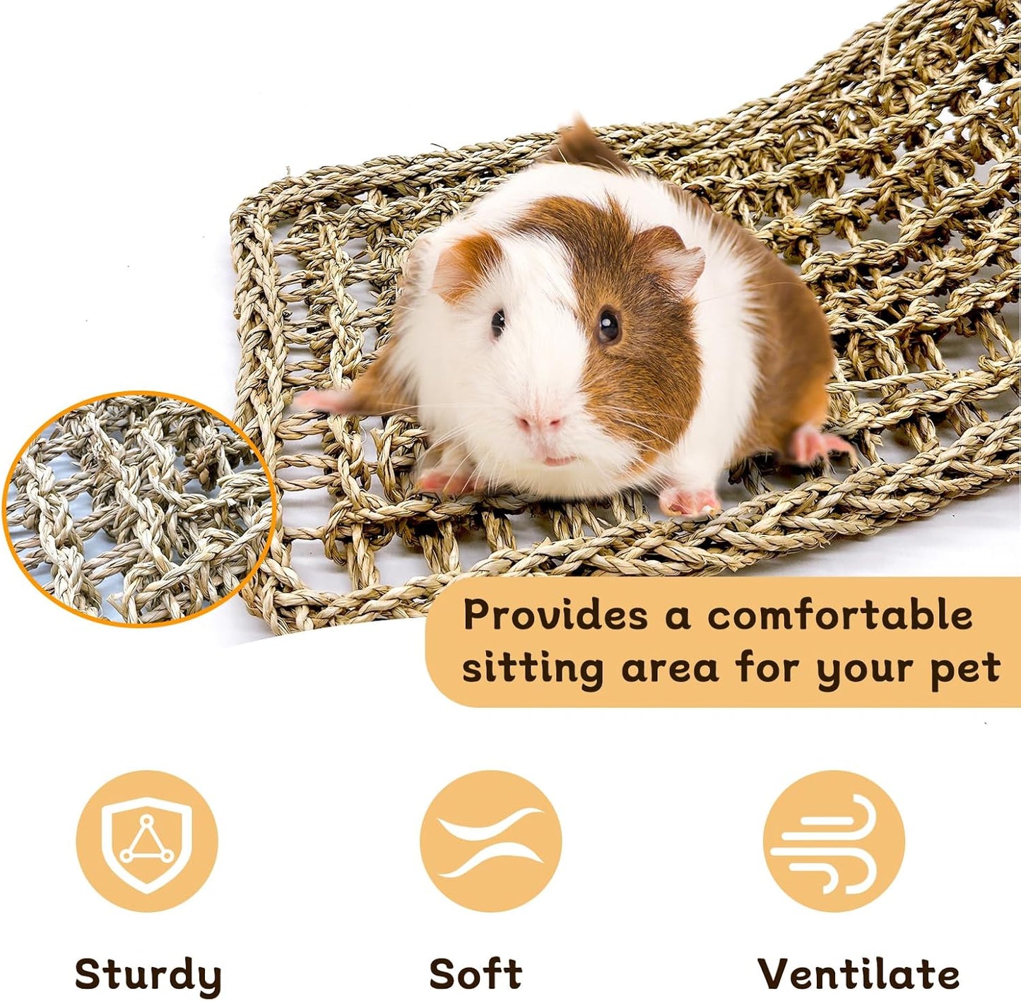 2Pcs Bird Seagrass Mat 20.5×8'' Natural Grass Woven Net Hammock Hanging on Cage Parakeet Climbing Rope Ladder Chew Toys for Lovebird Cockatiel Conure Budgie Cockatoo