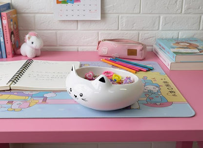 Key Holder Bowl, Home Decor, Desk Decor & Gifts for Girls, Cat Bowls, Ceramic Cat Food Bowl, Cute Kitten Water Bowls with 7.1oz Capacity, Cats Deals, Whisker Fatigue Friendly, Multi-Use