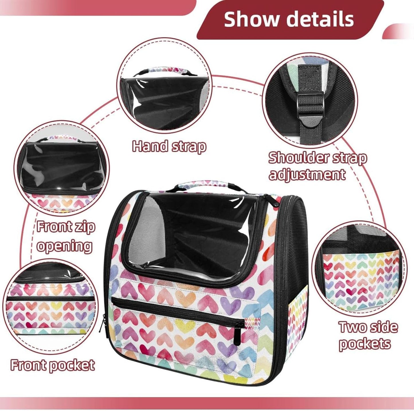 Airline Approved Soft Sided Pet Carrier, Watercolor Colorful Rainbow Love Pet Travel Bag for Cats & Dogs, Durable, Breathable Pet Travel Bag for Airplane, Car & Train