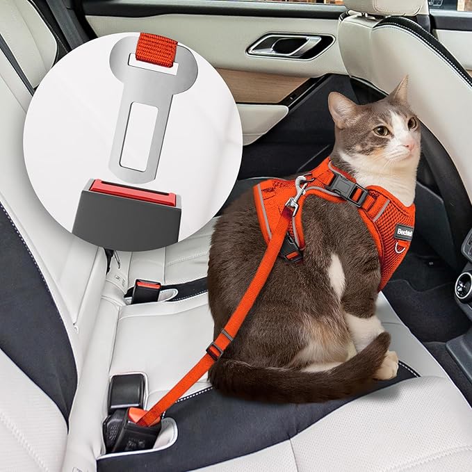 Cat Harness and Leash for Walking, 3 in 1 Adjustable Breathable Soft, Easy to Control Reflective Cat Harness Escape Proof, Cat Products, Orange, M