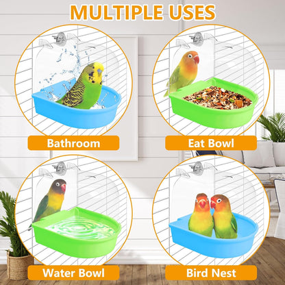 Tfwadmx 3Pcs Bird Bath for Cage Hanging Parakeet Bath Box Clear Bird Bathtub Water Shower Food Feeder Bathing Tub for Cockatiel Conure Canary Budgies
