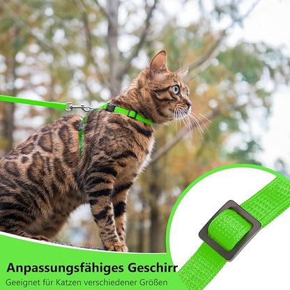 PUPTECK Adjustable Cat Harness and Leash Set Escape Proof Kitten Strap Collar for Walking Travel, Green, M