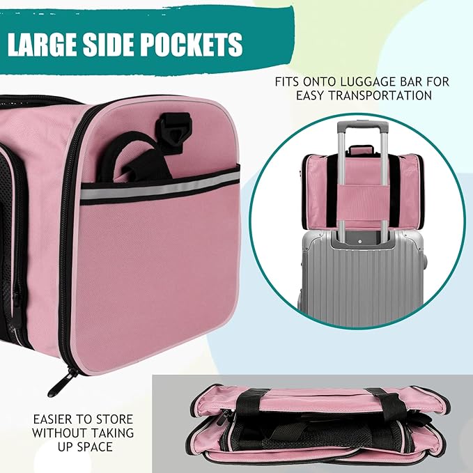 Top tasta Dog Cat Carrier Pet Carriers for Small Medium Large Cats Dogs Carrier Soft Sided Small Puppy Carrier Purse 15 lbs Portable Foldable Airline Approved Dog Cat Travel Carrier Pink 18x11x11