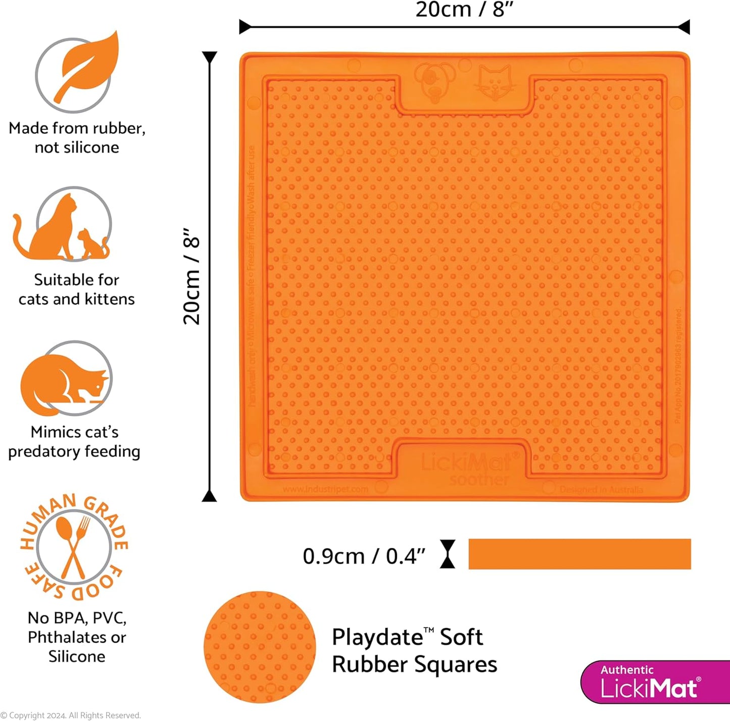 LickiMat Classic Soother, Cat Slow Feeder Lick Mat, Boredom Anxiety Reducer; Perfect for Food, Treats, Yogurt, or Peanut Butter. Fun Alternative to a Slow Feed Cat Bowl or Dish, Orange