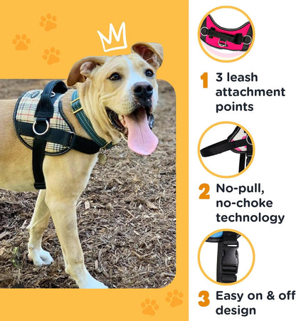 Bark Appeal Green Camo No-Pull Dog Harness for Large to Extra Large Sized Pets – Adjustable, Reflective Vest with 3 Leash Clips for Added Control, Easy Walks & Training – XL