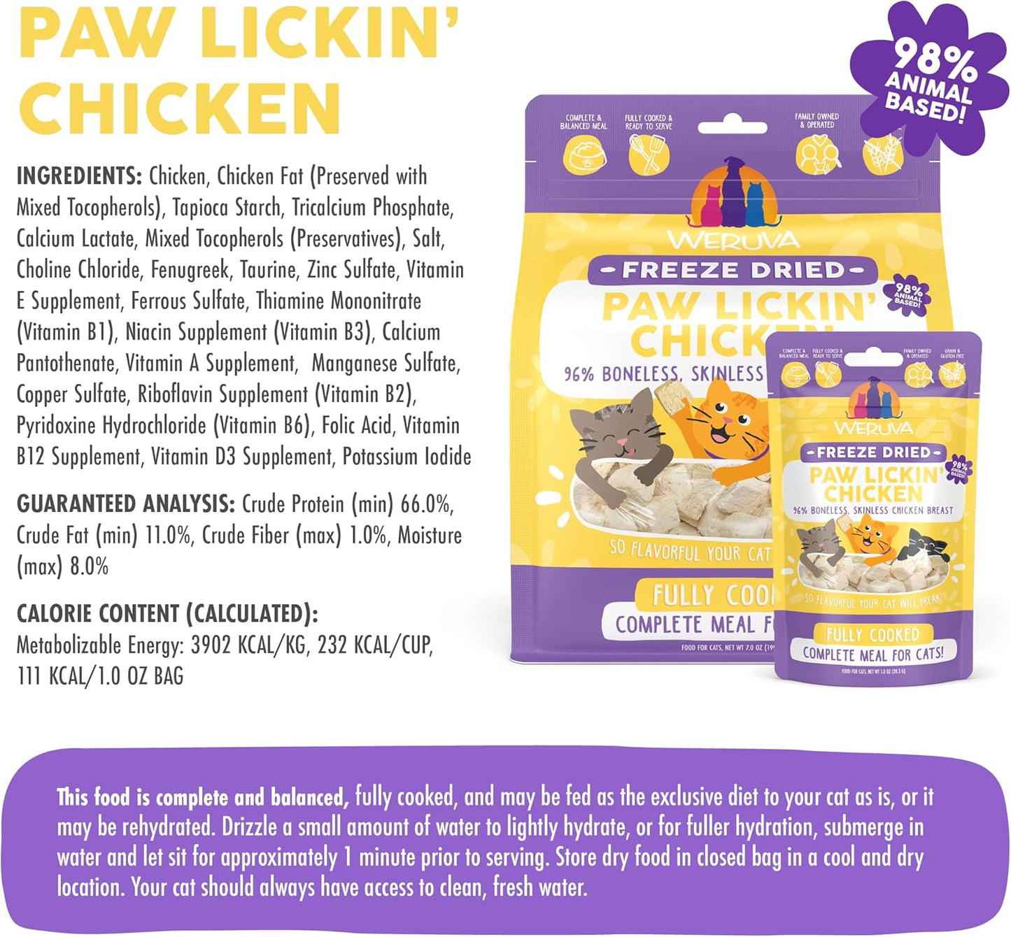 Weruva Cat Freeze Dried, Paw Lickin' Chicken with Chicken Breast, 1oz Bag