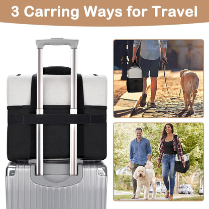 Mancro Dual Layers Dog Travel Bag, Pet Travel Bag with 2 Extra Large Food Containers, 2 Collapsible Dog Bowls, Multi-Pockets Tote Organizer for Pet Essentials for Dogs, Black