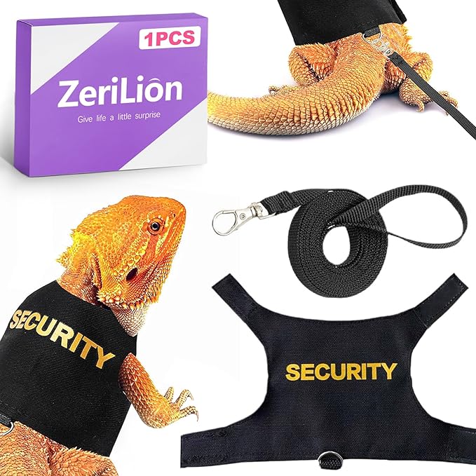 Bearded Dragon Harness & Leash Kit, Escape-Proof Adjustable Lizard Lead for Walking, Fun Costume Accessory
