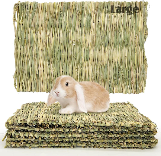 Hamiledyi Rabbit Grass Mat 15.75"x11" Large Natural Woven Hamster Grass Bed Nest Small Animal Handmade Bedding Hay Mat Chewing Play Toy for Guinea Pig Chinchilla Rabbit Squirrel Hedgehog(6 Pack)