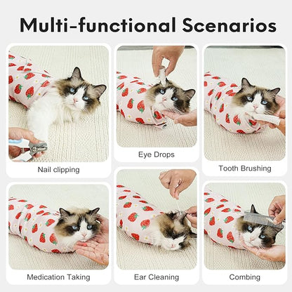 Cat Wrap for Cutting Nails, Self-Adhesive for Grooming, Anti-Scratch Cat Swaddle Wrap for Medicine, Nail Clipping, Teeth Brushing, Ear Cleaning