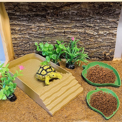 3 PCS Reptile Water Dish with Climbing Ramp, Leaf Reptile Water Bowl, Amphibians Habitat Yellow Tortoise Water Dish for Turtle, Gecko, Snake, Bearded Dragon, Lizard