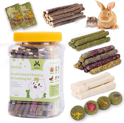 50-60 PCS Natural Rabbit Chew Toys, Treats, Timothy Sticks, Apple Sticks, Sweet Bamboo for Guinea Pig, Hamster, Chinchilla, Rat, Small Animals