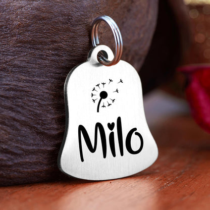 Ultra Joys Cat ID Tag Personalized Pet Tags, Durable Stainless Steel Small Pet Mini Dog Cat Tag Lightweight - Bell Tag in Silver