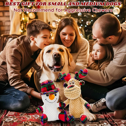 Dog Christmas Snowman and Reindeer Toy With Squeaker, 2 Pack With Crinkle Paper, Soft Pet Chew for Teeth, Interactive Plush for Small & Medium Dogs