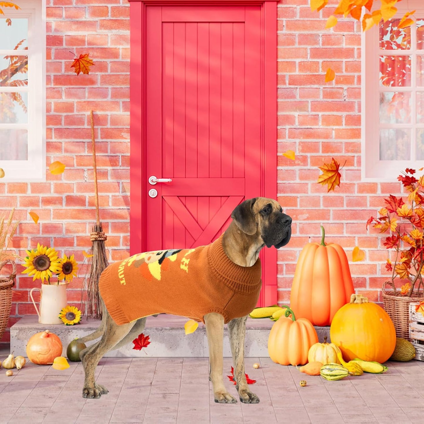 Thanksgiving Dog Turkey Sweaters Pullover Knitwear,Thick Warm Pet Knitted Clothes, Fall Turtleneck Dog Sweaters for Medium Large Dogs Girl Boy Pet Outfits Sweatshirt for Cold Weather SM