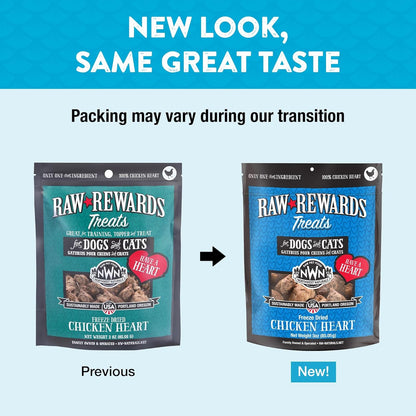 Northwest Naturals Raw Rewards Freeze-Dried Chicken Heart Treats for Dogs and Cats - Bite-Sized Pieces - Healthy, 1 Ingredient, Human Grade Pet Food, All Natural, Proudly Made in USA, 3 Oz