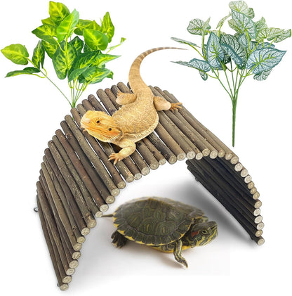 BNOSDM Large Reptile Hide Tortoise Hideout Bearded Dragon Wooden Bridge Snake Climbing Tunnel Habitat Decor for Lizards Spiders Gecko Ball Python
