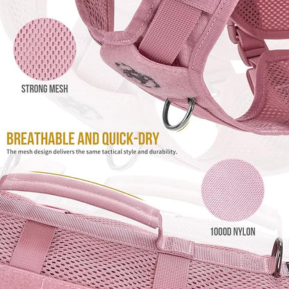 OneTigris Tactical Dog Harness for Small Dog, No Pull Small Dog Vest Harness with Handles Breathable Military Dogs Molle Vests for Walking Hiking Training (Pink, Medium)