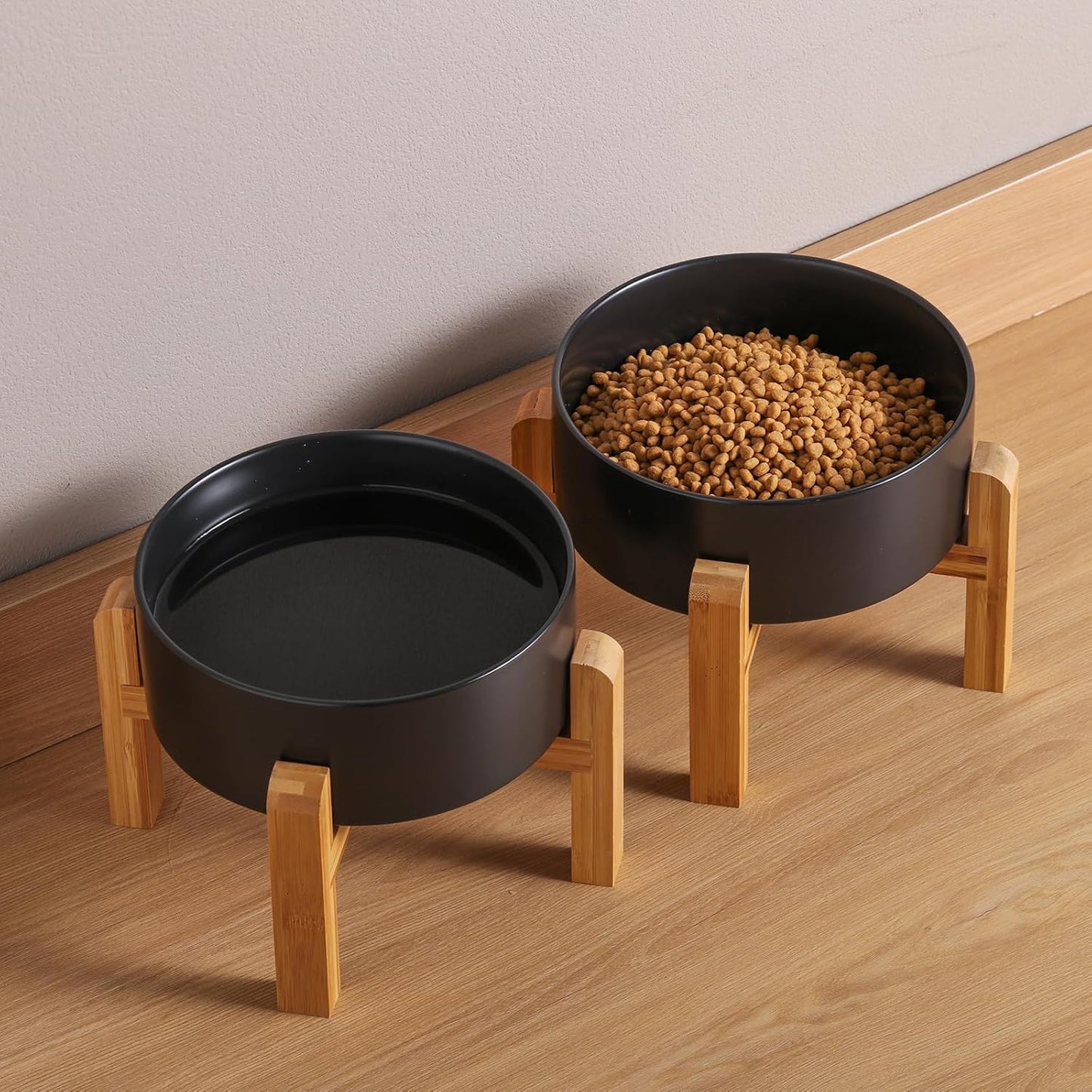 Black Elevated/Raised Dog Bowl Ceramic for Medium Large Sized Breed,Dog Food Water Bowl with Stand,8 in 7.6 Cups Non Slip Heavy Weighted