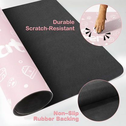 Pet Feeding Mat,Dog Cat Mat for Food and Water,Dog Bowl Waterproof Placemat with Rubber Backing,Absorbent Quick Dry Water Dispenser Mat for Pet（Pink 16"×24"）