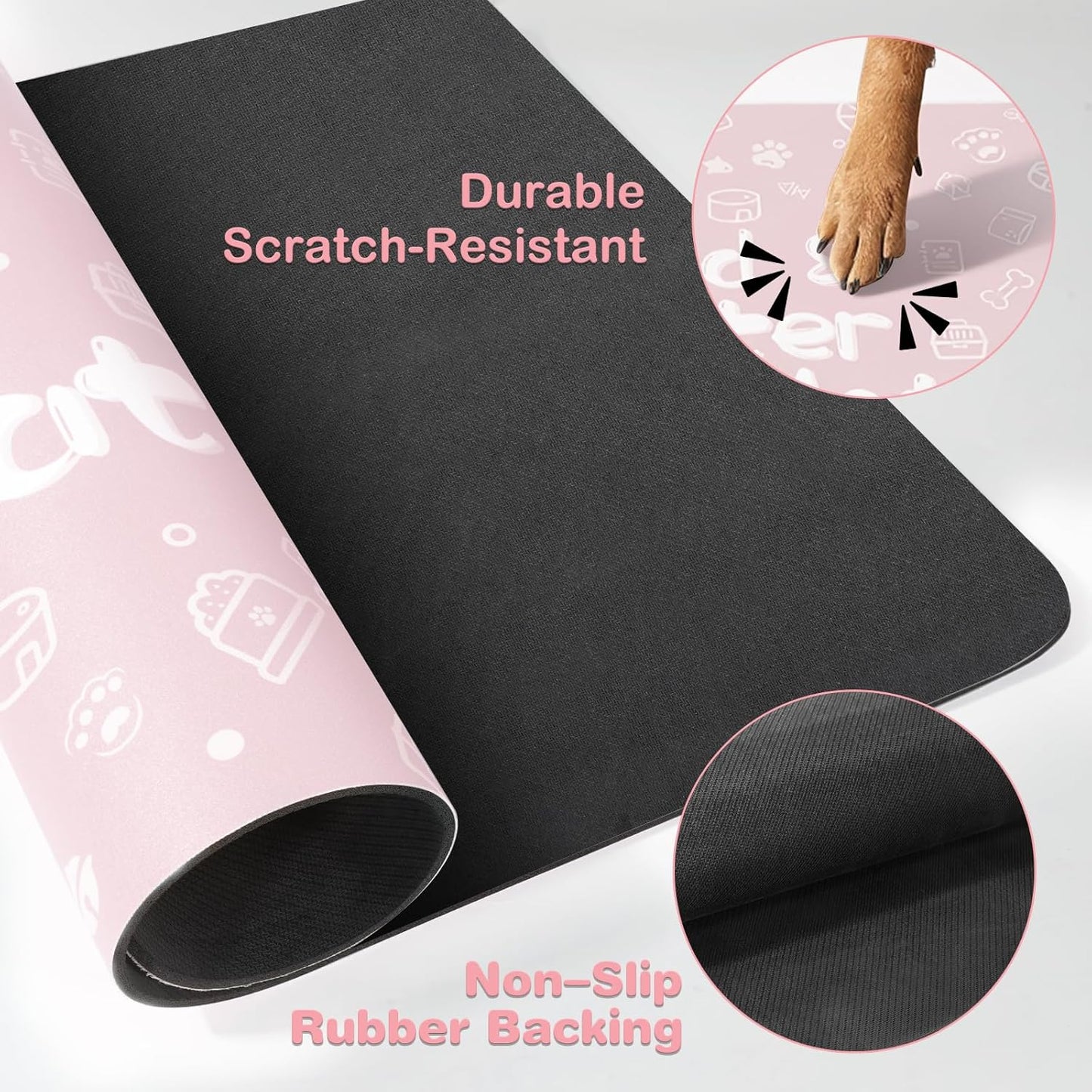 Pet Feeding Mat,Dog Cat Mat for Food and Water,Dog Bowl Waterproof Placemat with Rubber Backing,Absorbent Quick Dry Water Dispenser Mat for Pet（Pink 12"×18"）