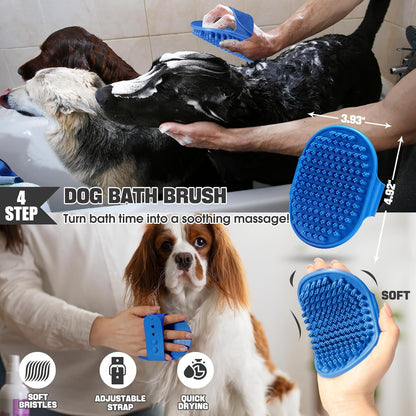 Dog Slicker Brush for Dogs Grooming Kit 4PCS | Large Dog Brush for Goldendoodles Poodles Doodles | Long Pin Haired Brush | Poodle Brushes and Comb (Blue)