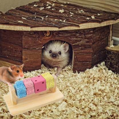 Guinea Pig Chew Toys for Teeth, Natural Hamster Lava Grinding Stone, Adds Calcium to Diet, Rotating Rat Enrichment Toys Wood Stand for Syrian & Dwarf Hamsters, Rats, Guinea Pig, Chinchillas