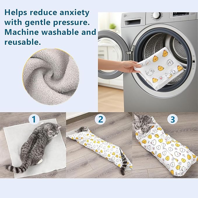 21.7'' Cat Grooming Bag for Nail Trimming - Escape Proof Pet Restraint Wrap for Cats, Calming Swaddle Burrito, Anti-Scratch Anti-Runaway & Anti-Bite, Easy Cat Clipping & Care (M (up to 6 lbs))