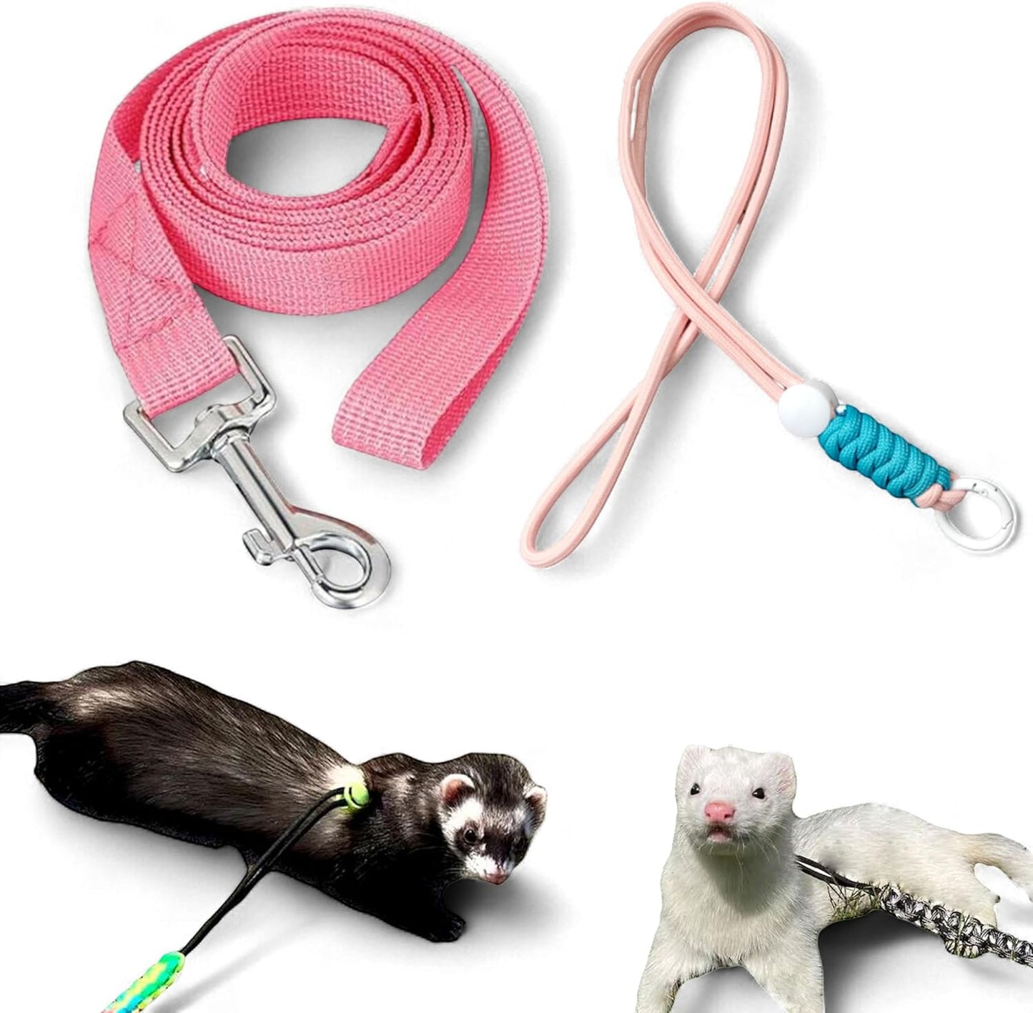 Ferret Leash Harness Adjustable Squirrel, Ferret Leash and Harness Sets for Ferrets Guinea Pig Chinchilla Rat Dragon Bearded Small Animal, Pet Squirrel Ferrets Accessories (Pink)