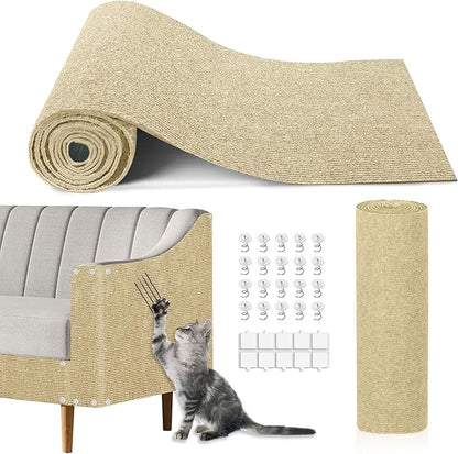 Cat Scratch Mat,118.5"x15.9" Trimmable Self-Adhesive Cats Scratch Carpet,Couch Protector from Cats Claw, Cat Scratch Furniture Protector, Indoor Furniture Protection for Chair, Wall, Sofa (Beige)
