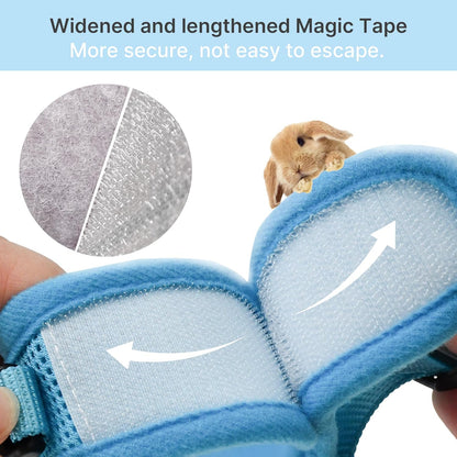 AIITLE Adjustable Rabbit and Leash Set - Lightweight & Portable, Padded Vest with Magic Tape Design, Indoor/Outdoor Use (Training, Hiking) - Fits Hamsters, Rats, Iguanas, Puppies, Cats, Blue M