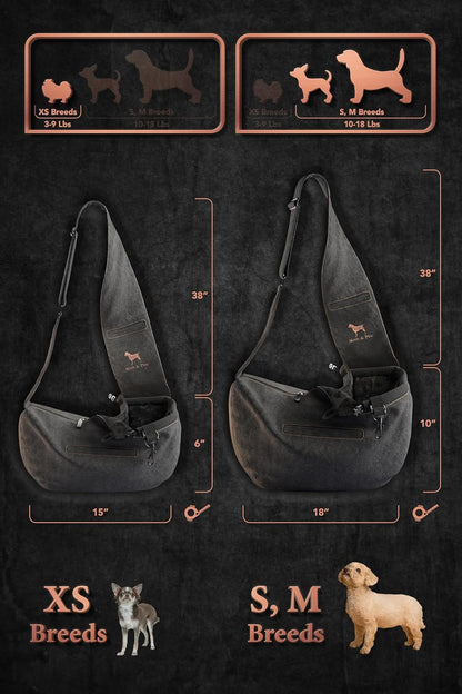 Noah & Paw Dog Sling Carrier for Small Dogs 3-10lb, Dog Sling for Small Dogs and Cats, Dog Carrier with Adjustable Padded Strap, Vegan Denim Lined with Fur, 3X Safety Features, Machine Washable