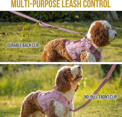 OneTigris Tactical Dog Harness Vest,No-Pull Service Dog Vest with Hook & Loop Panels,Adjustable Dog Vest Harness for Walking Hiking Training(Pink,XS)