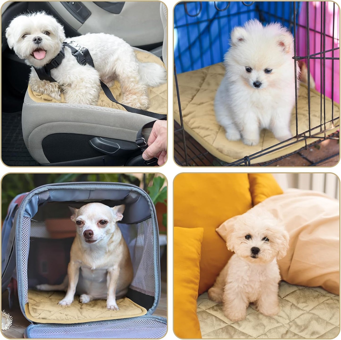 4 Pack Self Heating Cat Pad Self Warming Dog Mat Reflects Body Heat Extra Warm Thermal Pet Pad Washable Dog Cat Bed Crate Bed Mat Blanket(Beige,16 x 20 Inch)