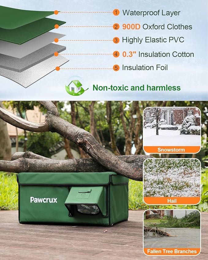 Weatherproof Heated Cat House for Outdoor in Winter, Heated Cat Bed Kitty Shelter with Cat Heating Pad, Insulated & Safe Escape Door, Warm Home for Outside Stray Cat