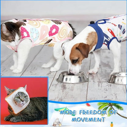 Kacctyen 6 Set Cat Recovery Suit After Surgery Female and Male Cat Kitten Surgery Suit E Collar Alternative Pajama Kitty Clothes for Spay Abdominal Skin Anti Licking(Animal,Large)