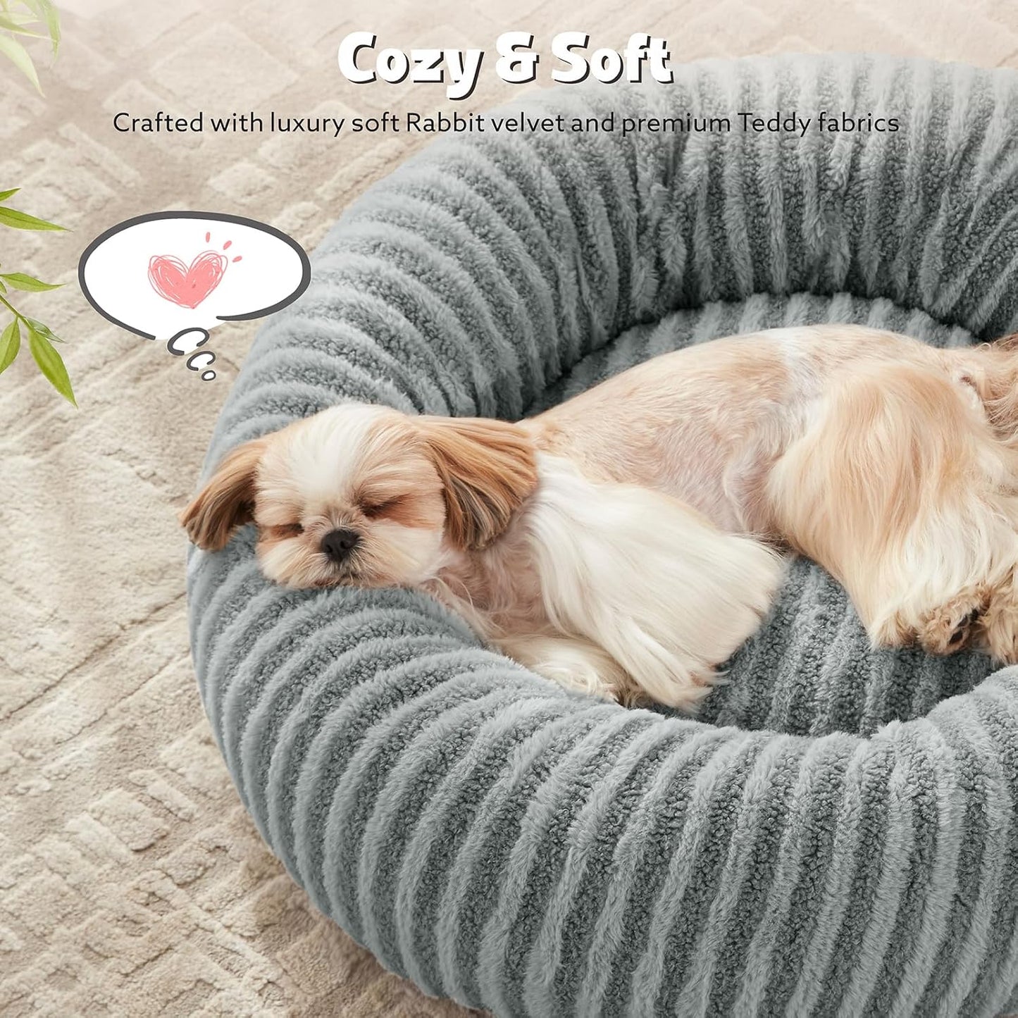 MIXJOY Dog Beds Large Sized Dogs, Washable Dogs Bed with Removable Cover, Cozy Donut Dog Ded Fluffy Plush Faux Fur Pet Bed with Anti-Slip Bottom, 36"x36"x10", Grey