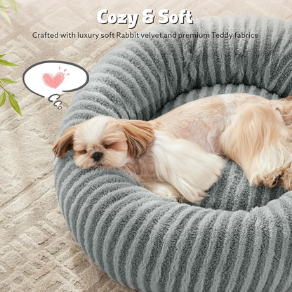 MIXJOY Dog Beds Large Sized Dogs, Washable Dogs Bed with Removable Cover, Cozy Donut Dog Ded Fluffy Plush Faux Fur Pet Bed with Anti-Slip Bottom, 36"x36"x10", Grey