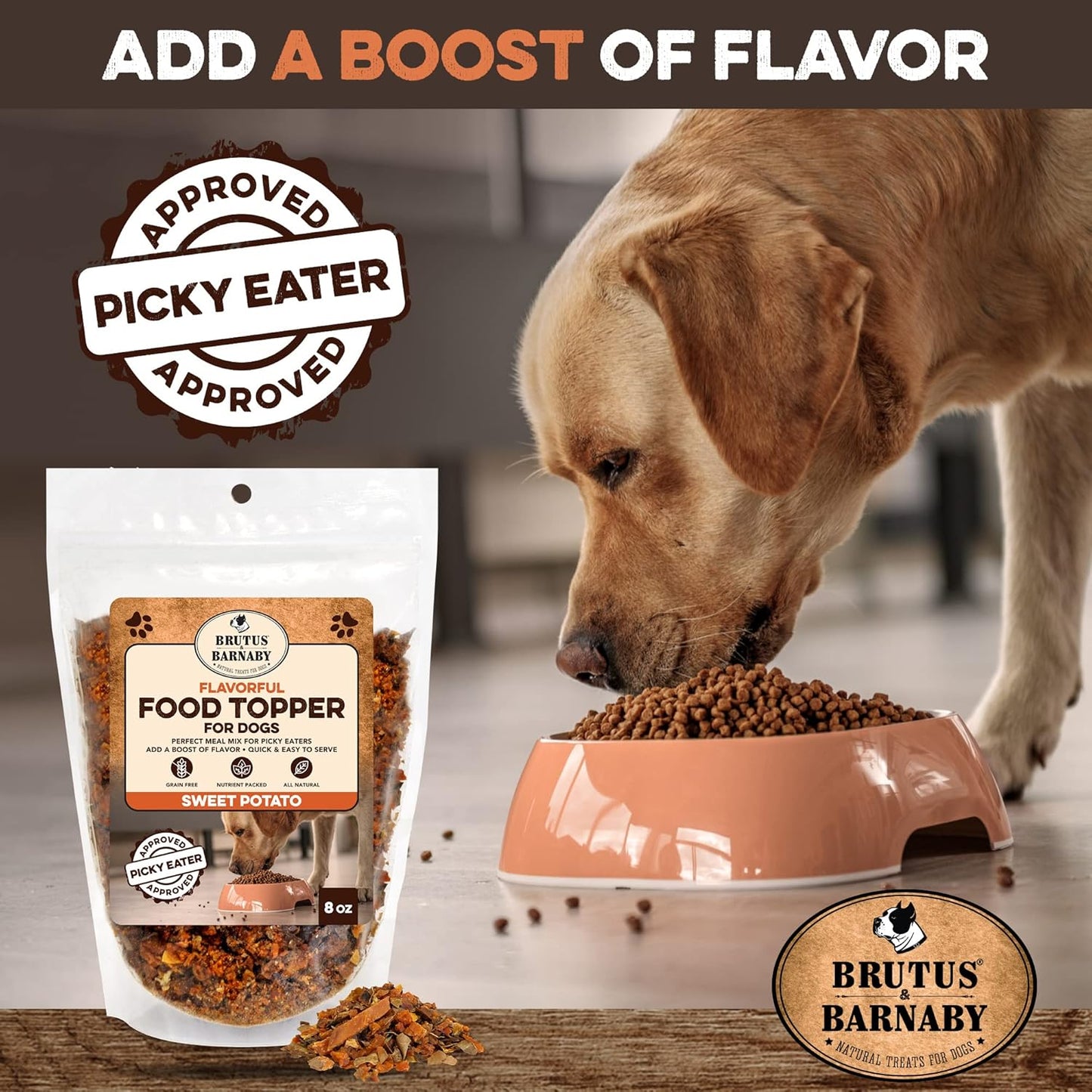 BRUTUS & BARNABY Dog Food Toppers for Picky Eaters - All Natural, Vegan Sweet Potato Kibble Topper, Delicious Meal Toppers for Dogs, Nutrient Packed Dog Food Topper with Single Raw Ingredient