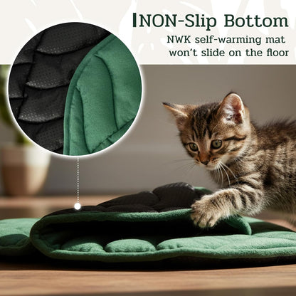 NWK Green Leaf Shaped Self Warming Cat Bed Mat, Thermal Dog Mat Cat Pad, Washable, Non-Slip Bottom for Sofa & Crate & Kennel & Car Seat (Green Leaf, Medium (25.5'' X 19''))