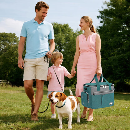 Dog Travel Bag for Pet Kit for Supplies with 2 Food Storage Containers 2 Collapsible Bowls 1 Feeding Mat 1 Dog Treat Pouch 7-Piece Set Perfect Road Trips Camping Weekend or Doggy Gift, Teal