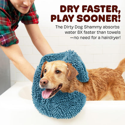 Dog Gone Smart The Dirty Dog Shammy - Fast Drying Plush Shammy Towel with Dual Hand Pockets and Elastic - Super Absorbent Microfiber and Machine Washable - Pacific Blue