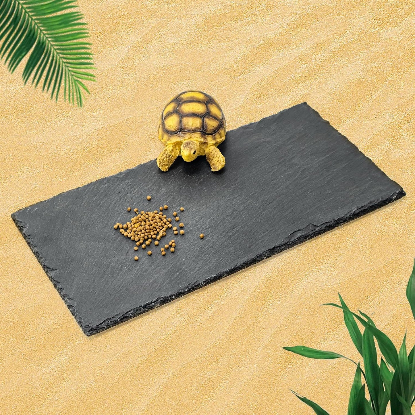 Tortoise Habitat basking Rock Feeding Dish Bowl Bearded Dragon/Lizard Original Rock Slab,Easy to Grind The Nails,with Non-Slip mats,Natural Food Bowl,Moisturizing Effect(Medium- Size)