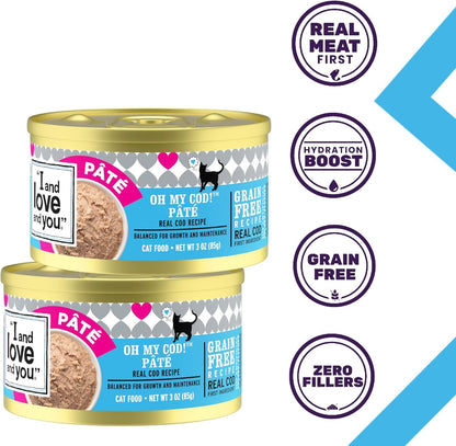 I and love and you Wet Cat Food - Oh My Cod Pâté - Cod Recipe, Grain Free, Filler Free, 5.5oz Pack of 12 Cans